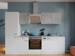 Respekta Economy Küchenzeile KB280WWBSCGKE178 280 cm Weiß-Beton Optik