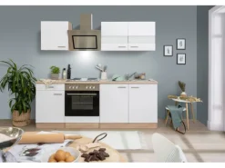 Respekta Economy Küchenzeile KB210ESWS 210 cm Weiß-Eiche Sägerau