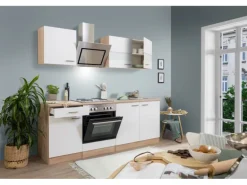Respekta Economy Küchenzeile KB210ESWS 210 cm Weiß-Eiche Sägerau