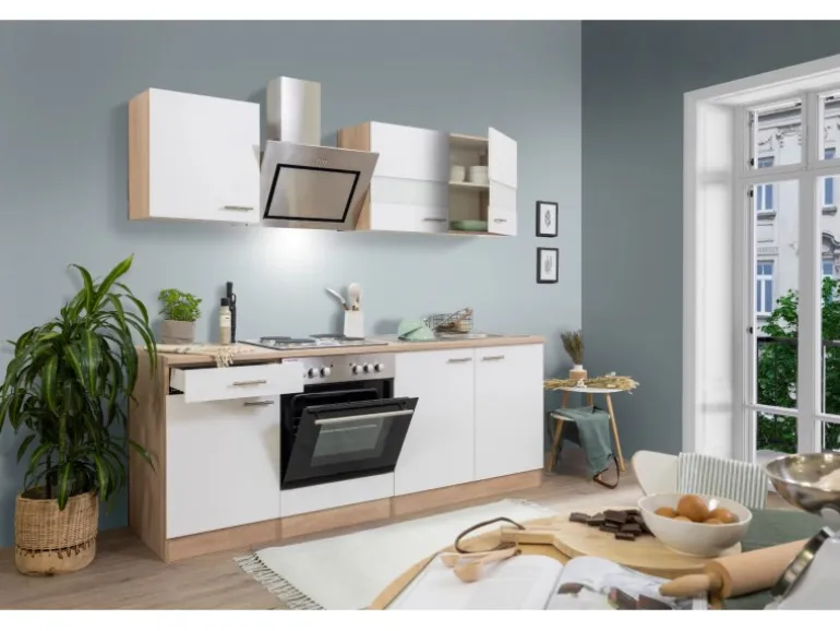 Respekta Economy Küchenzeile KB210ESWS 210 cm Weiß-Eiche Sägerau