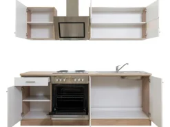 Respekta Economy Küchenzeile KB210ESWS 210 cm Weiß-Eiche Sägerau