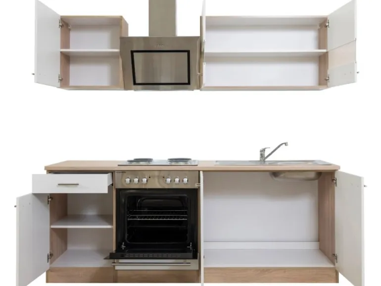 Respekta Economy Küchenzeile KB210ESWS 210 cm Weiß-Eiche Sägerau
