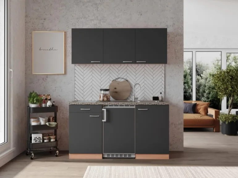 Respekta Economy Küchenzeile KB150BGC 150 cm Grau-Buche