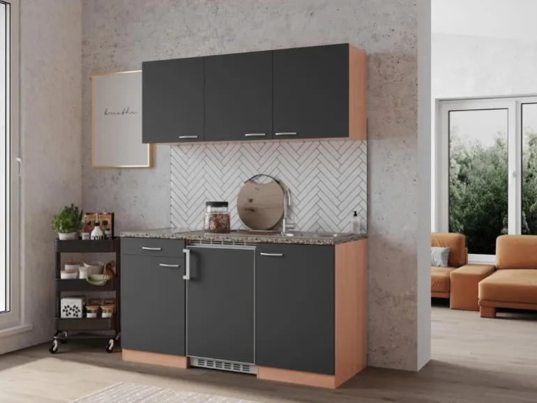 Respekta Economy Küchenzeile KB150BGC 150 cm Grau-Buche