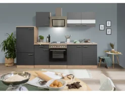 Respekta Economy Küchenzeile KB270ESGS 270 cm Grau-Eiche Sägerau