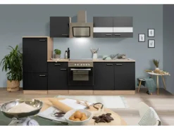 Respekta Economy Küchenzeile KB270ESSSC 270 cm Schwarz-Eiche Sägerau