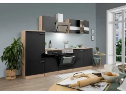 Respekta Economy Küchenzeile KB270ESSSC 270 cm Schwarz-Eiche Sägerau