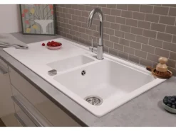 Respekta Einbauspüle Massivgranit Austin 100 cm x 50 cm mit Zusatzbecken Weiß