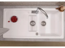 Respekta Einbauspüle Massivgranit Austin 100 cm x 50 cm mit Zusatzbecken Weiß