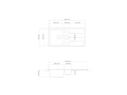 Respekta Einbauspüle Massivgranit Austin 100 cm x 50 cm mit Zusatzbecken Weiß