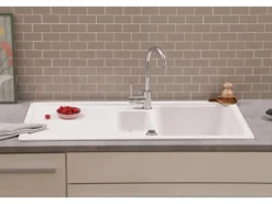 Respekta Einbauspüle Massivgranit Austin 100 cm x 50 cm mit Zusatzbecken Weiß