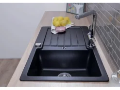 Respekta Einbauspüle Massivgranit Austin 86 cm x 50 cm Schwarz