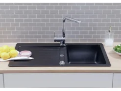 Respekta Einbauspüle Massivgranit Austin 86 cm x 50 cm Schwarz