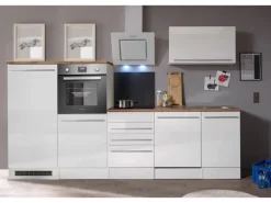 Respekta Küchenblock Gabriel LBBERP290HWWC ohne E-Geräte 290 cm Weiß Hochglanz