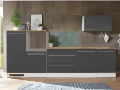 Respekta Küchenblock Gabriel LBBERP320HWGC ohne E-Geräte 320 cm Grau Hochglanz