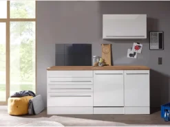 Respekta Küchenblock Gabriel LBBERP320HWWC ohne E-Geräte 320 cm Weiß Hochglanz