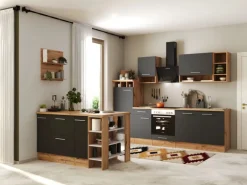 Respekta Küchenblock Hilde 280 cm mit Kücheninsel Grau