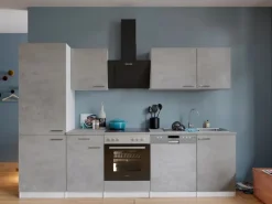 Respekta Küchenblock Malia 280 cm Beton Fronten inkl. Kühl-/ Gefrierkombination