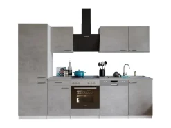 Respekta Küchenblock Malia 280 cm Beton Fronten inkl. Kühl-/ Gefrierkombination