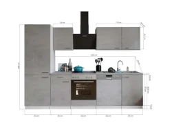 Respekta Küchenblock Malia 280 cm Beton Fronten inkl. Kühl-/ Gefrierkombination