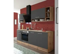 Respekta Küchenzeile 220 cm Grau-Wildeiche Nachbildung matt