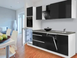 Respekta Küchenzeile GLRP280HWS 280 cm Schwarz Hochglanz Granit-Optik Grifflos