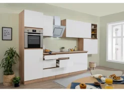 Respekta Küchenzeile GLRP370HESWM Grifflos 370 cm Weiß matt-Sonoma Eiche