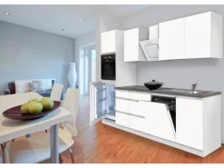 Respekta Küchenzeile GLRP280HWWM 280 cm Weiß Matt Granit-Optik Grifflos