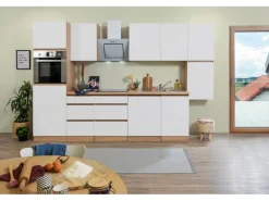 Respekta Küchenzeile GLRP330HESWM Grifflos 330 cm Weiß matt-Sonoma Eiche