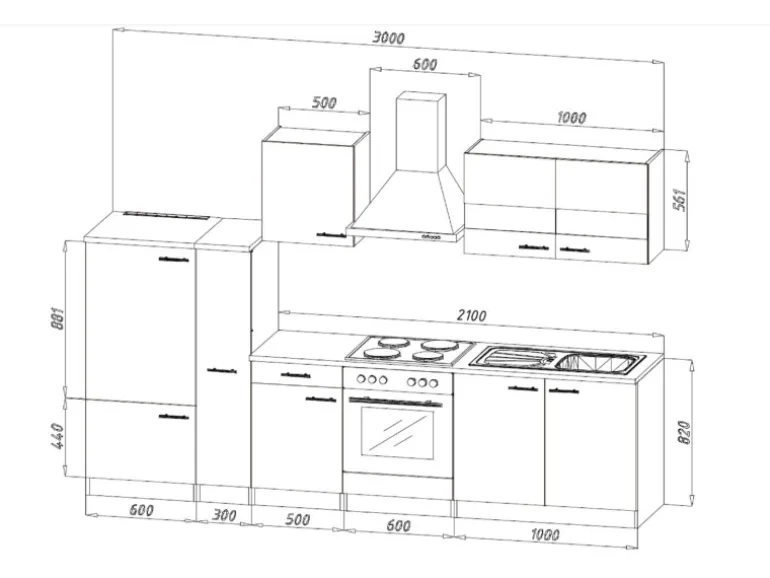 Respekta Küchenzeile KB300ESGC 300 cm Grau-Eiche Sägerau Nachbildung