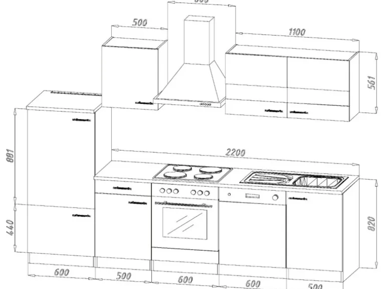 Respekta Küchenzeile KB280ESG 280 cm Grau-Eiche Sägerau Nachbildung