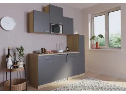 Respekta Küchenzeile KB180ESGMIC 180 cm Grau-Eiche Sägeräu Nachbildung