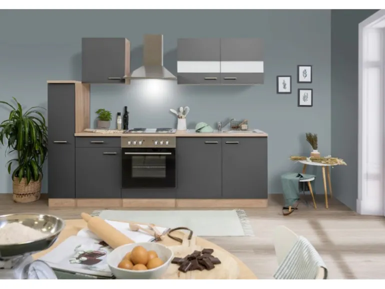 Respekta Küchenzeile KB240ESG 240 cm Grau-Eiche