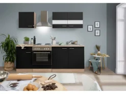 Respekta Küchenzeile KB210ESS 210 cm Schwarz-Eiche Sägerau Nachbildung