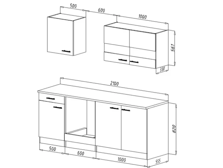 Respekta Küchenzeile KB210ESS 210 cm Schwarz-Eiche Sägerau Nachbildung