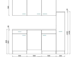 Respekta Küchenzeile KB150ESSMI 150 cm Schwarz-Eiche Sägeräu Nachbildung