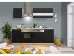 Respekta Küchenzeile KB220ESS 220 cm Schwarz-Eiche Sägerau Nachbildung