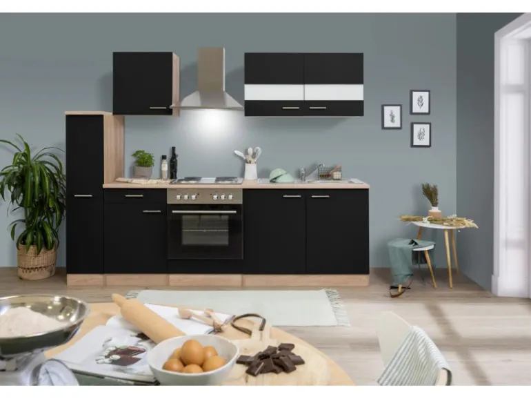 Respekta Küchenzeile KB240ESS 240 cm Schwarz-Eiche