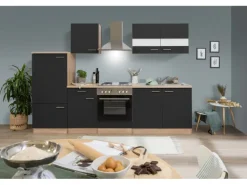 Respekta Küchenzeile KB270ESS 270 cm Schwarz-Eiche Sägerau Nachbildung