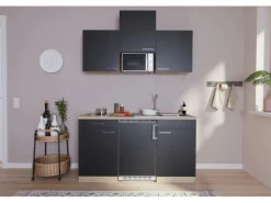 Respekta Küchenzeile KB150ESSMIC 150 cm Schwarz-Eiche Sägeräu Nachbildung