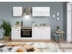 Respekta Küchenzeile KB210ESWC 210 cm Weiß-Eiche Sägerau Nachbildung