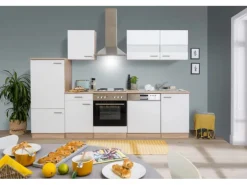 Respekta Küchenzeile KB280ESW 280 cm Weiß-Eiche Sägerau Nachbildung