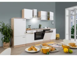 Respekta Küchenzeile KB280ESW 280 cm Weiß-Eiche Sägerau Nachbildung