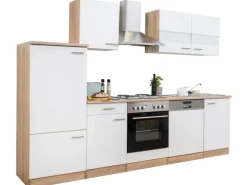 Respekta Küchenzeile KB280ESW 280 cm Weiß-Eiche Sägerau Nachbildung
