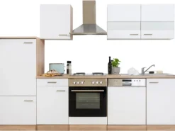 Respekta Küchenzeile KB280ESW 280 cm Weiß-Eiche Sägerau Nachbildung