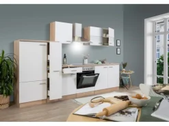 Respekta Küchenzeile KB300ESWC 300 cm Weiß-Eiche Sägerau Nachbildung
