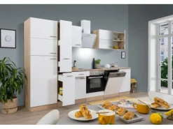 Respekta Küchenzeile KB310ESWCGKE 310 cm Weiß-Eiche Sägerau Nachbildung