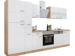 Respekta Küchenzeile KB310ESWCGKE 310 cm Weiß-Eiche Sägerau Nachbildung