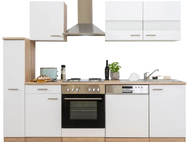 Respekta Küchenzeile KB250ESW 250 cm Weiß-Eiche