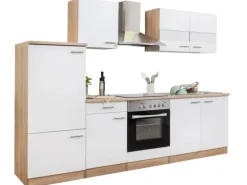 Respekta Küchenzeile KB270ESWC 270 cm Weiß-Eiche Sägerau Nachbildung Glänzend